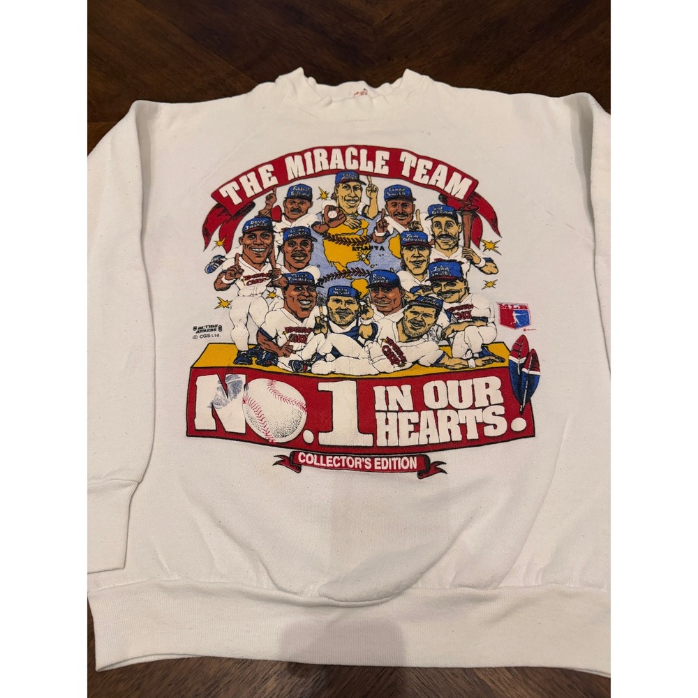 Vintage 90s Atlanta Braves Miracle Team Sweatshirt Fruit of the Loom White M - Picture 3 of 6